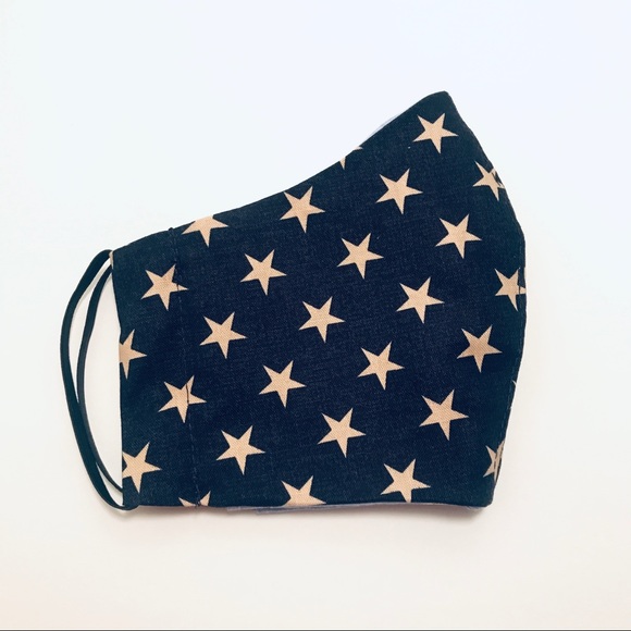 Reversible Navy Stars Face Mask with Pocket - Picture 2 of 9